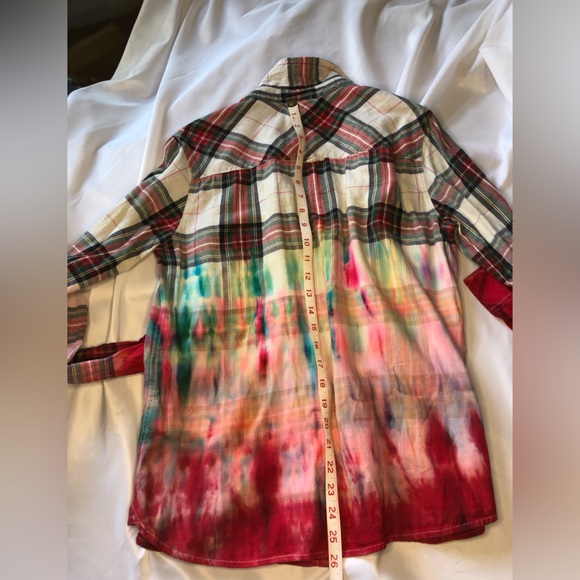 ❤️ L.O.G.G. By H&M dip-dyed tie-dyed plaid shirt 42 / 12 one of one - Picture 7 of 15
